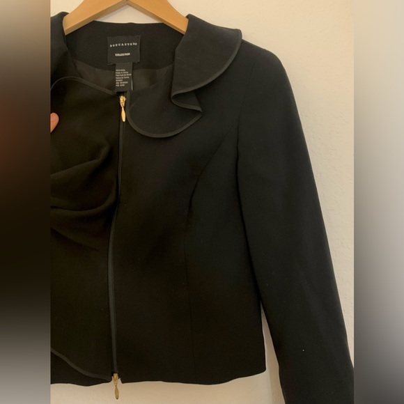 Doncaster Collection 100% Wool Ruffle Zip Up Blazer Jacket - Picture 4 of 5